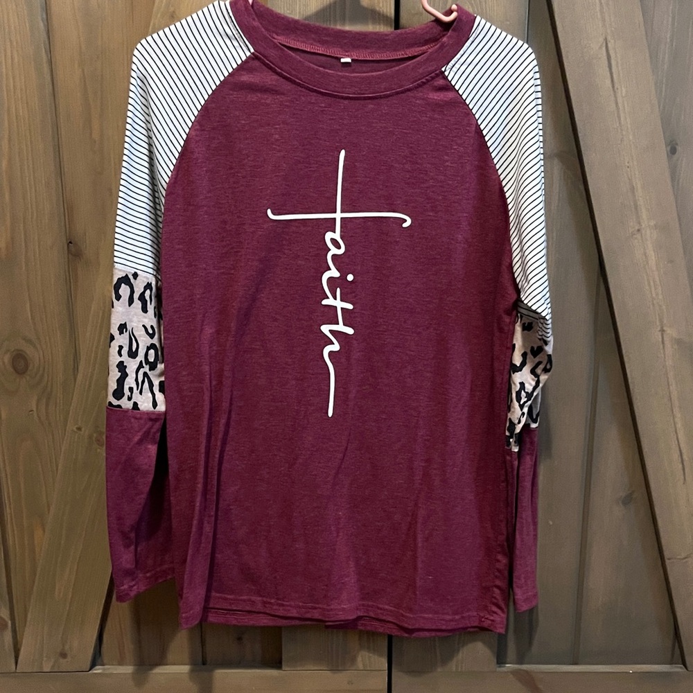 Burgundy Faith Graphic Long Sleeve Top